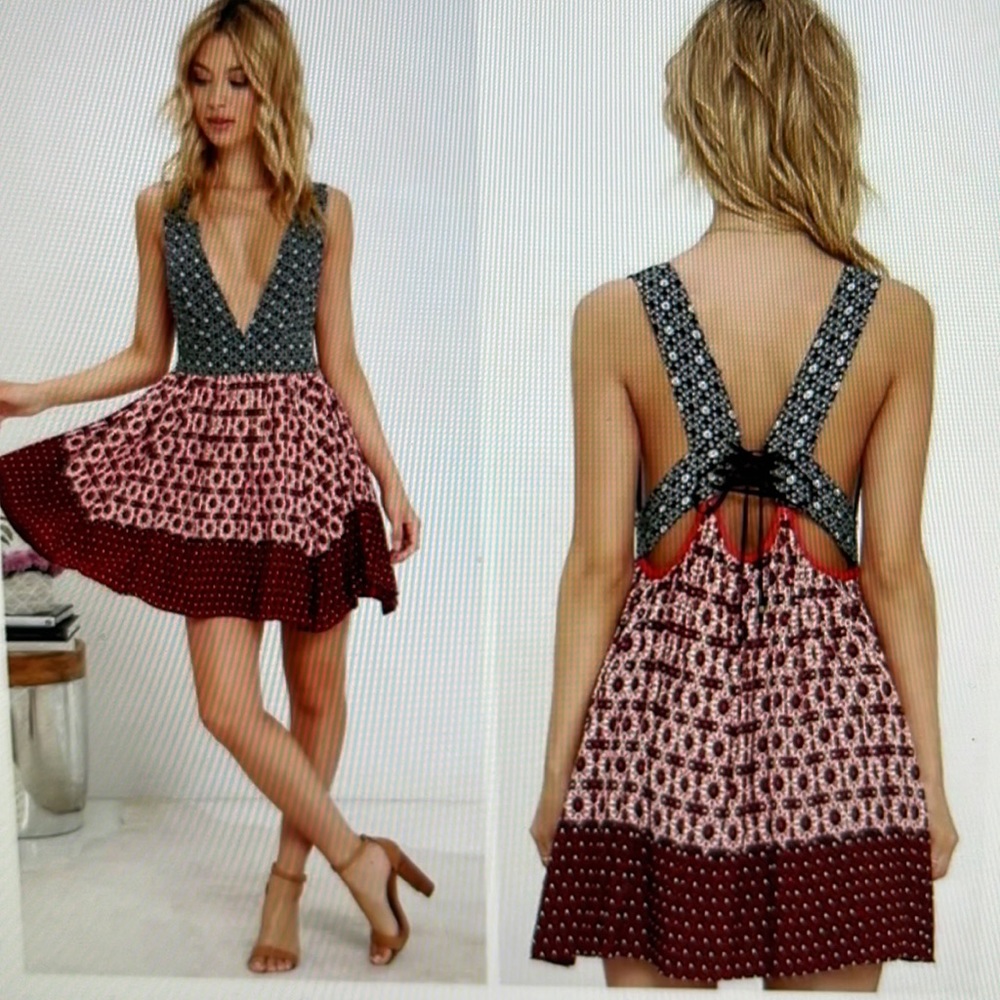 Lulu's Multicolor Printed Mini Dress with Deep V-Neck